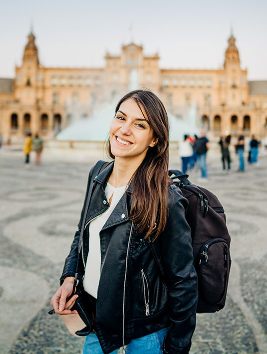 Student at Plaza de España square in Seville, Andalusia