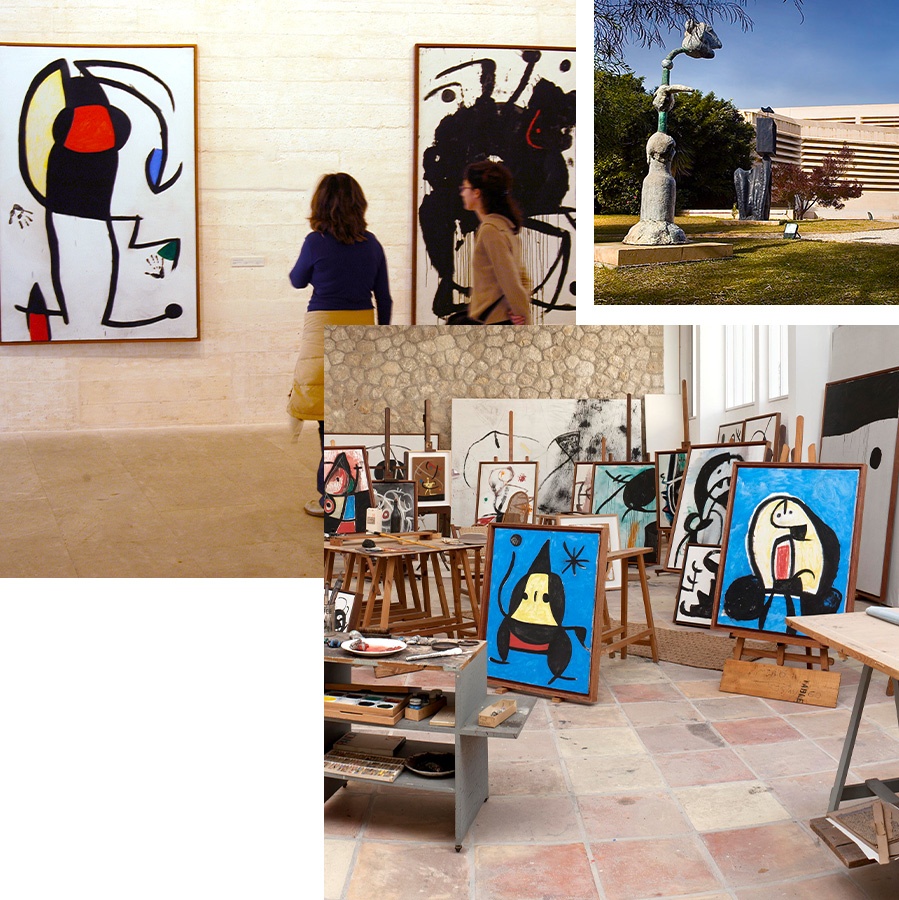 Composition of images related to Miró and his foundation in Palma, Majorca.