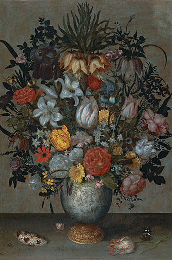 Ambrosius Bosschaert I. Vaso chino con flores, conchas e insectos, hacia 1609