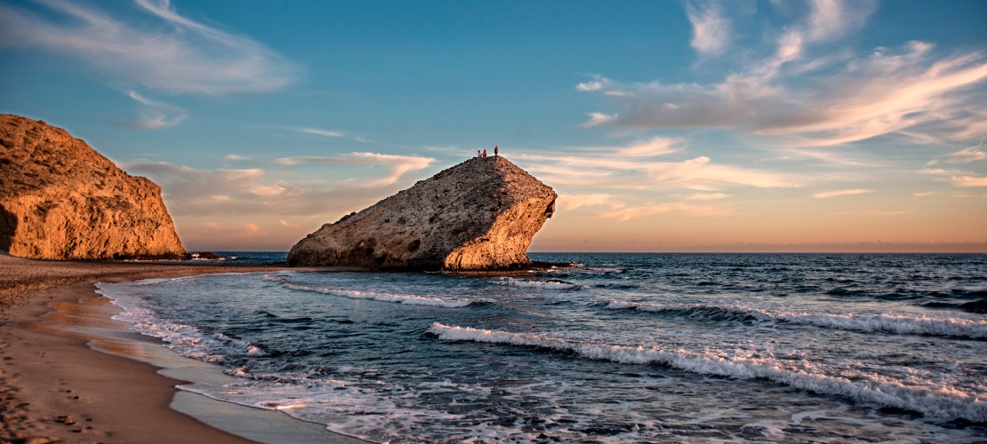 Sunset over Monsul beach in the Cabo de Gata Natural Park, Almería, Andalusia Sunset over Monsul beach in the Cabo de Gata Natural Park, Almería, Andalusia