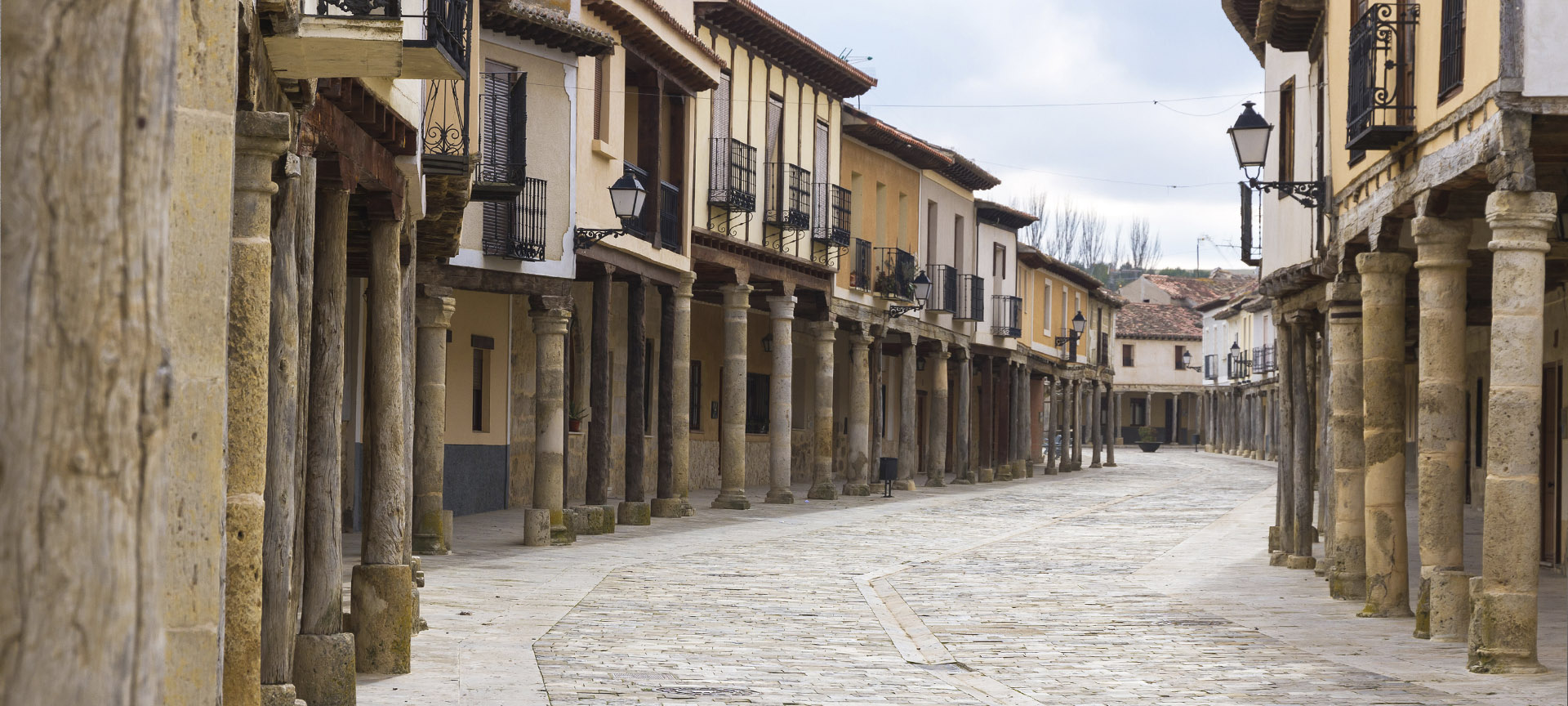Traditional colonnades in Ampudia (Palencia, Castilla y Leon)