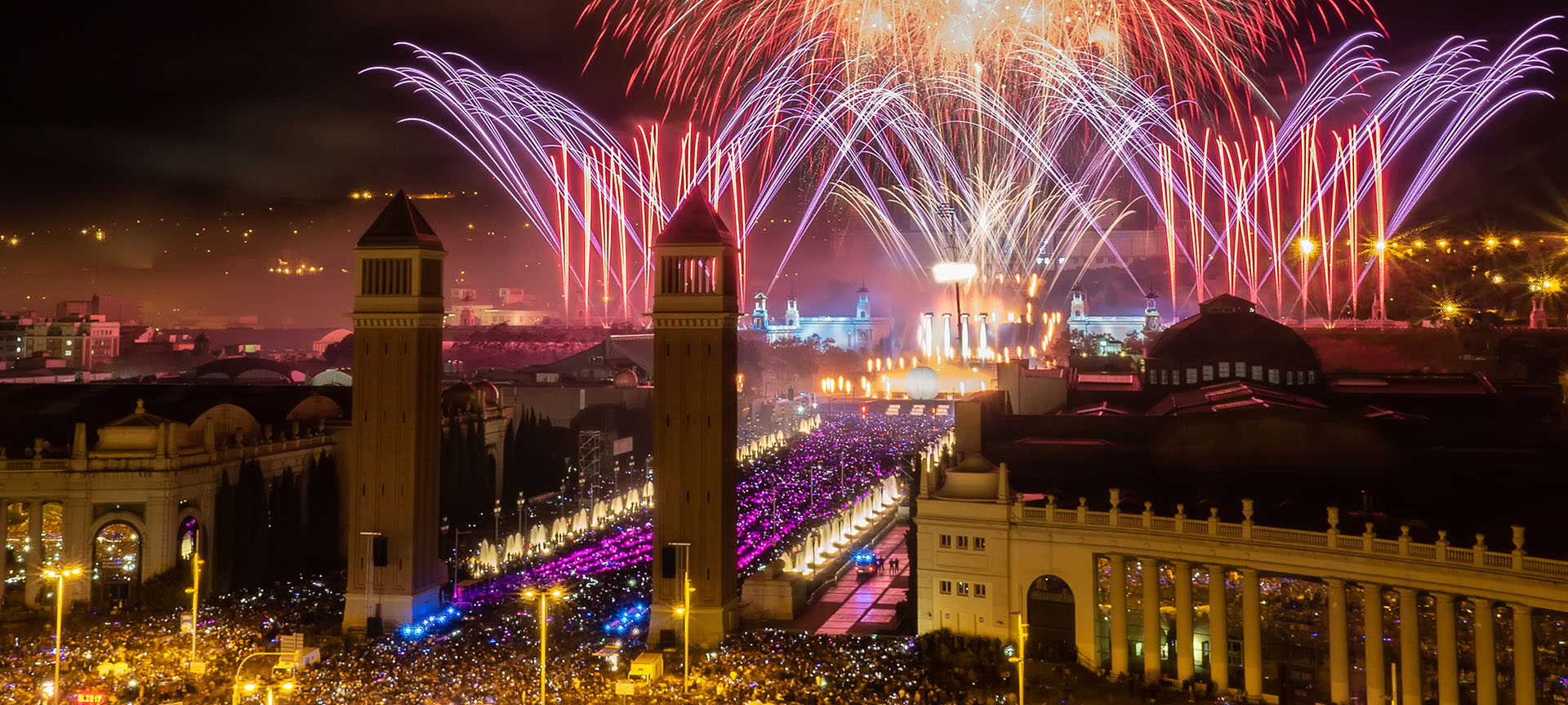 Views of Barcelona with fireworks