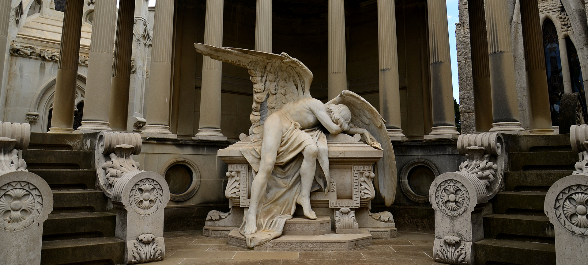 Funerary sculpture in the Poblenou cemetery in Barcelona, Catalonia