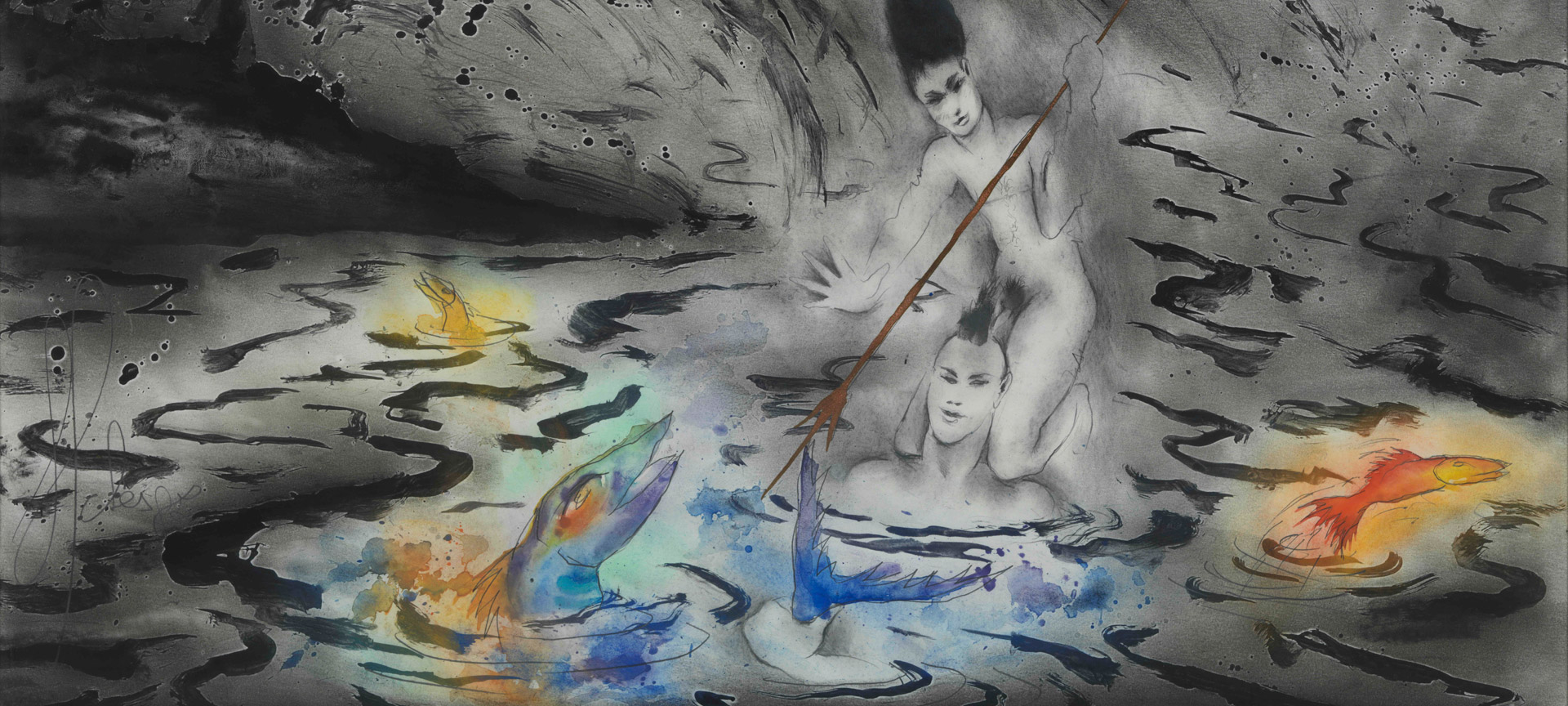 Composition. Josep Uclés (1985). R.1156. Ink, graphite, watercolour and glitter on paper. 45 x 62.4 cm.