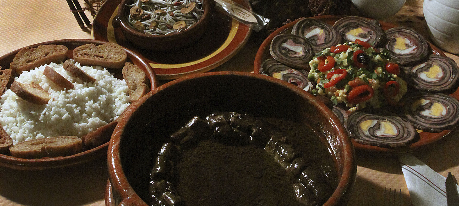 Tasting dishes at the Lamprey Festival in Arbo (Pontevedra, Galicia)