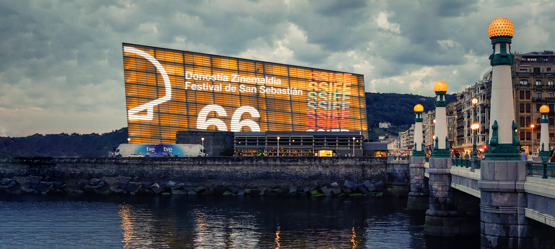 The Kursaal illuminated for the 66th edition of the San Sebastián International Film Festival The Kursaal illuminated for the 66th edition of the San Sebastián International Film Festival