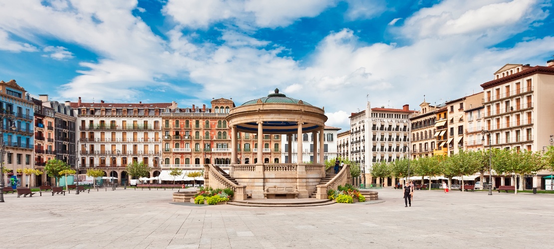 View of the Plaza del Castillo square in Pamplona, Navarre View of the Plaza del Castillo square in Pamplona, Navarre