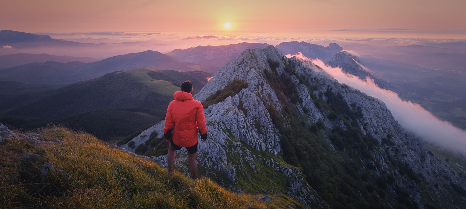 Hiker on Mount Anboto in the Urkiola Natural Park, the Basque Country
