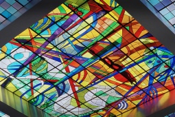 Detalhe do vitral interno do Parador de Vic-Sau