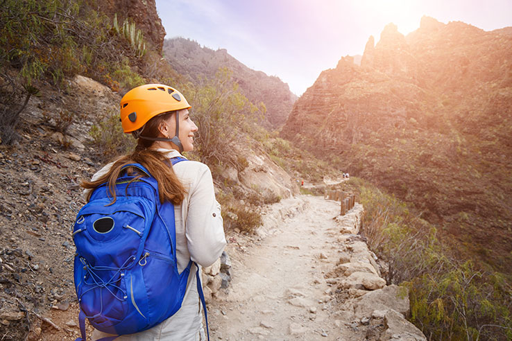 Hiker at the Barranco del Infierno on the island of Tenerife, the Canary Islands Hiker at the Barranco del Infierno on the island of Tenerife, the Canary Islands