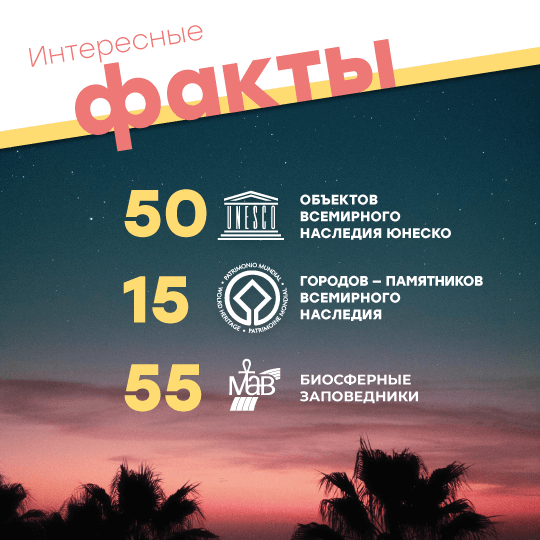 Интересные факты: 50 объектов , признанных наследием ЮНЕСКО, и 15 городов, включенных в список Всемирного наследия. Государство-член Европейского союза с 1986 года. Интересные факты: 50 объектов , признанных наследием ЮНЕСКО, и 15 городов, включенных в список Всемирного наследия. Государство-член Европейского союза с 1986 года.
