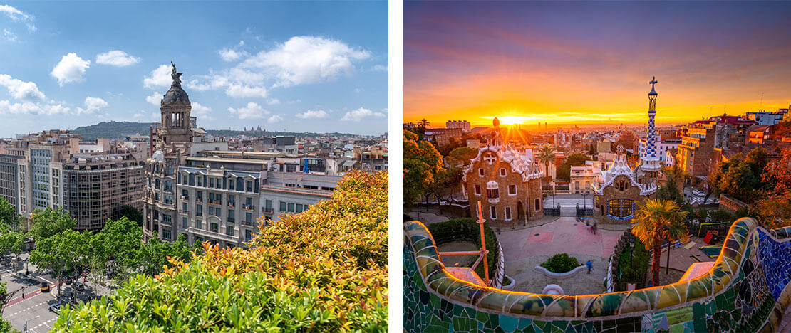 Left: Passeig de Gràcia / Right: Park Güell in Barcelona, Catalonia Left: Passeig de Gràcia / Right: Park Güell in Barcelona, Catalonia