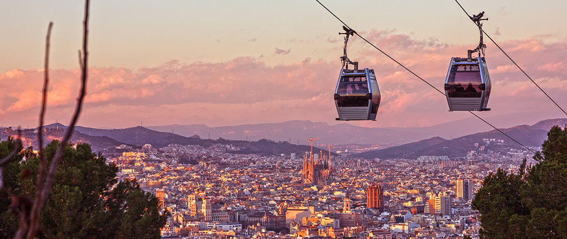 View of the cable car to Montjuïc in Barcelona, Catalonia View of the cable car to Montjuïc in Barcelona, Catalonia