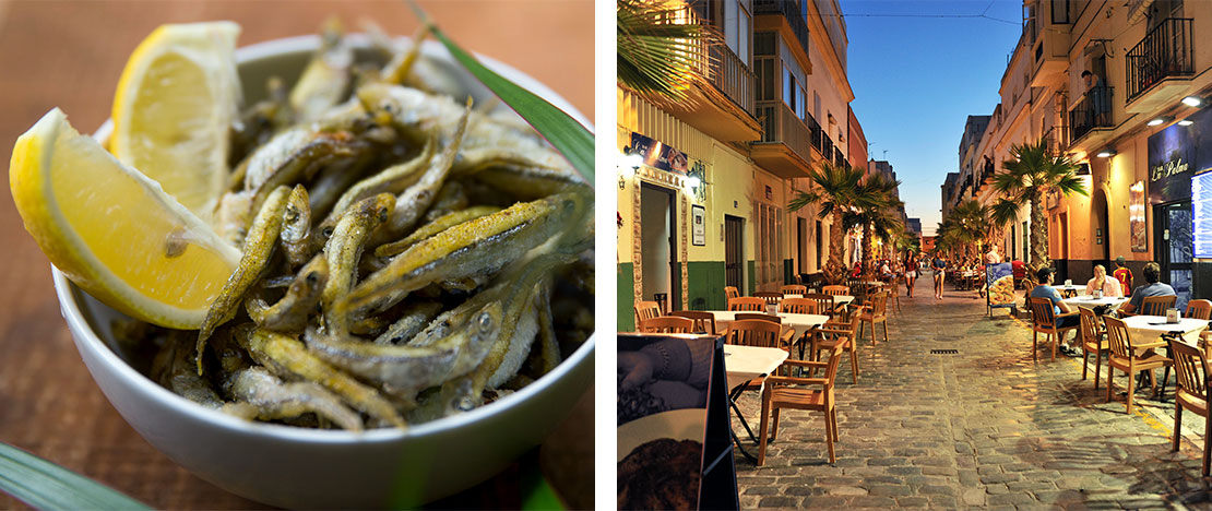 Izquierda: Plato de "Pescaíto frito" / Derecha: Barrio de la Viña en Cádiz, Andalucía © Jose R Pizarro Izquierda: Plato de "Pescaíto frito" / Derecha: Barrio de la Viña en Cádiz, Andalucía © Jose R Pizarro