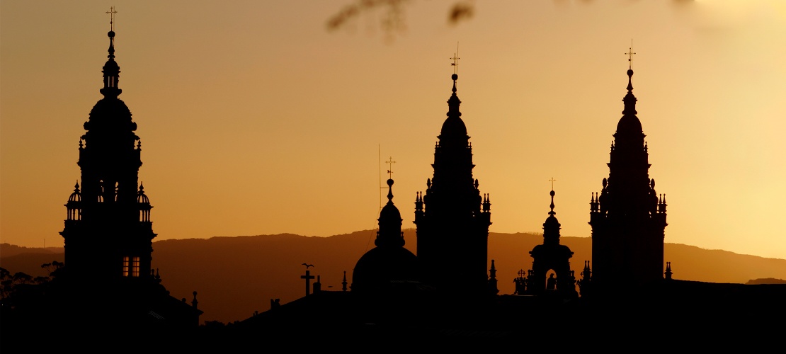 Towers of Santiago de Compostela cathedral at dusk Towers of Santiago de Compostela cathedral at dusk