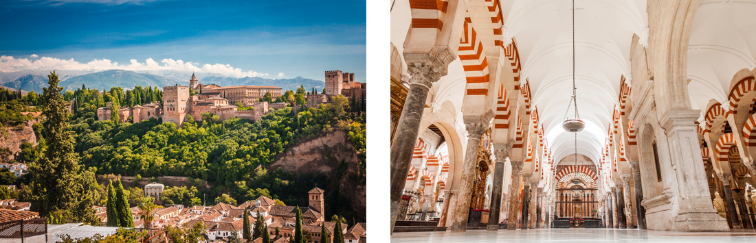 La Alhambra de Granada y el interior de la Mezquita Catedral de Córdoba La Alhambra de Granada y el interior de la Mezquita Catedral de Córdoba