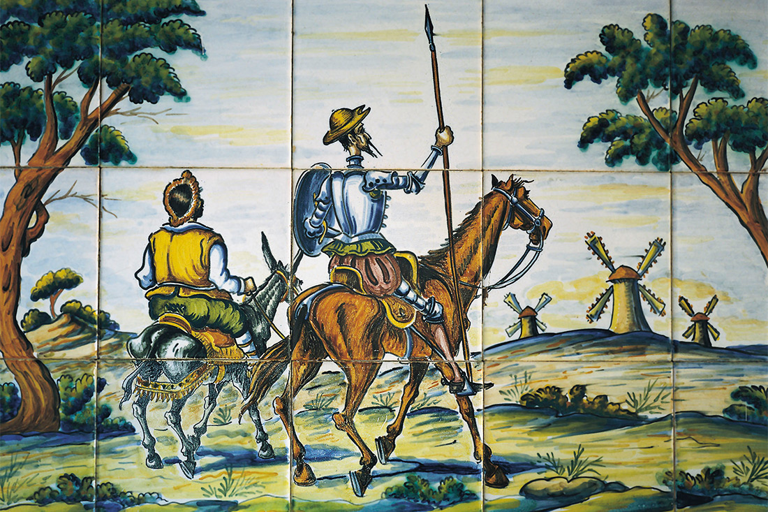 Painted tile depicting an illustration of Don Quixote in Ciudad Real Painted tile depicting an illustration of Don Quixote in Ciudad Real