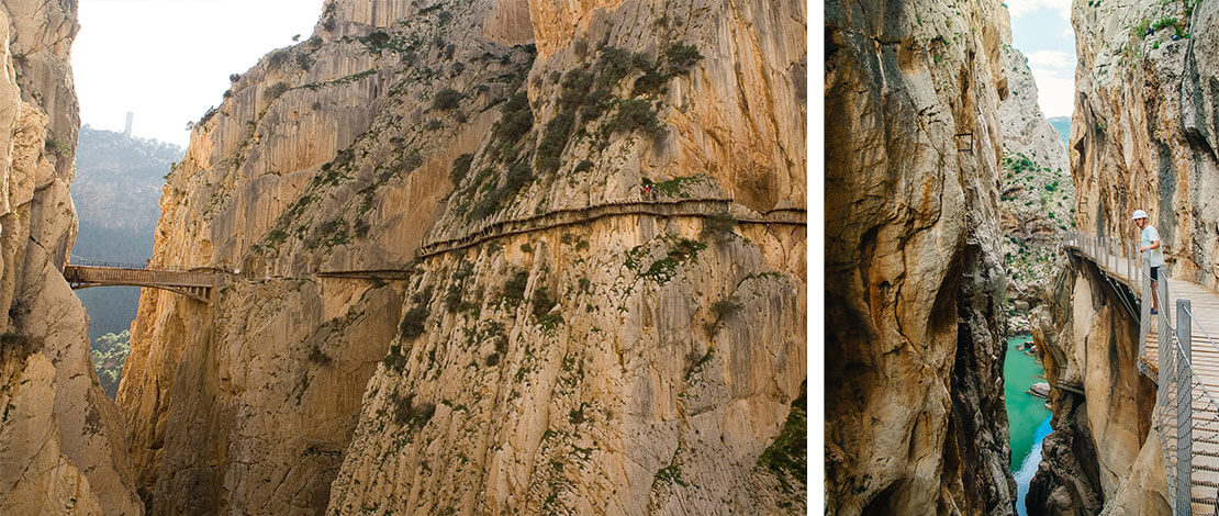 Várias fotos do percurso do Caminito del Rey, em Málaga (Andaluzia) © À esquerda: Câmara Provincial de Málaga / À direita: Pedro Giráldez Várias fotos do percurso do Caminito del Rey, em Málaga (Andaluzia) © À esquerda: Câmara Provincial de Málaga / À direita: Pedro Giráldez
