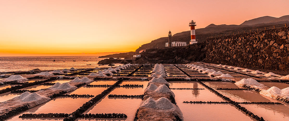 Sonnenuntergang bei den Salinen von Fuencaliente auf La Palma, Kanarische Inseln