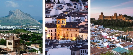 Links: Blick auf die Peña de los Enamorados von Antequera in Malaga, Andalusien / Mitte: Detail der Altstadt von Antequera in Málaga, Andalusien / Rechts: Ansichten der Alcazaba von Antequera in Malaga, Andalusien Links: Blick auf die Peña de los Enamorados von Antequera in Malaga, Andalusien / Mitte: Detail der Altstadt von Antequera in Málaga, Andalusien / Rechts: Ansichten der Alcazaba von Antequera in Malaga, Andalusien