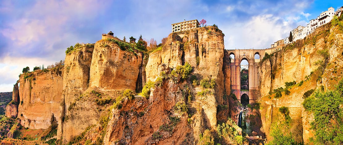 Panoramic view of the bridge and city of Ronda in Malaga, Andalusia