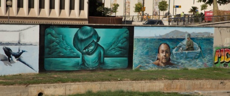 Detalle de mural de la ciudad de Málaga, Andalucía Detalle de mural de la ciudad de Málaga, Andalucía