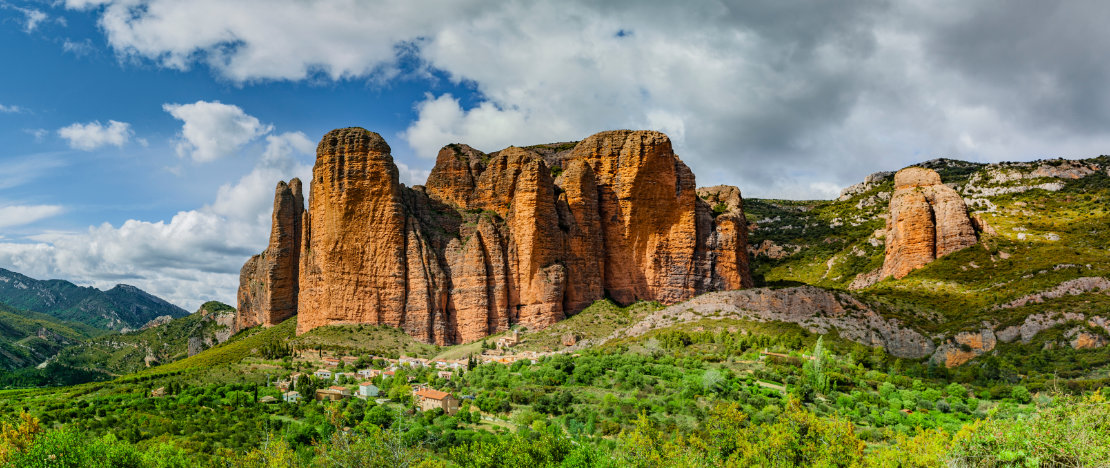 View of the formations of Los Mallos de Riglos in Huesca, Aragon View of the formations of Los Mallos de Riglos in Huesca, Aragon