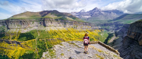Tourist in the Ordesa y Monte Perdido National Park, Huesca, Aragon Tourist in the Ordesa y Monte Perdido National Park, Huesca, Aragon