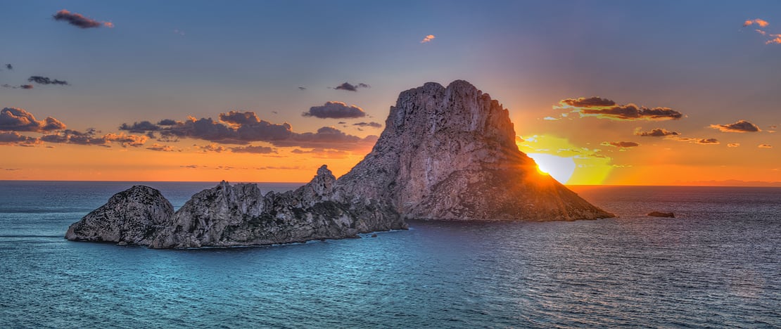 View of Es Vedrà from the Cala d'Hort cove in Ibiza, Balearic Islands