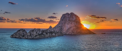 View of Es Vedrà from the Cala d'Hort cove in Ibiza, Balearic Islands View of Es Vedrà from the Cala d'Hort cove in Ibiza, Balearic Islands