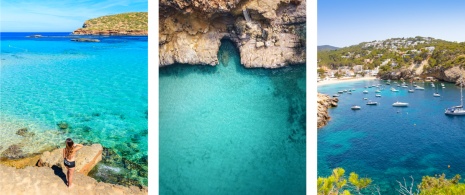 Links: Cala Conta / Mitte: Cala Salada / Rechts: Cala Vedella Links: Cala Conta / Mitte: Cala Salada / Rechts: Cala Vedella