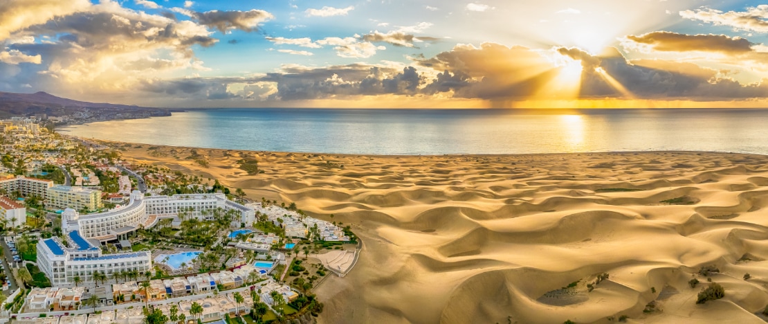 Blick auf das spezielle Naturschutzgebiet Dunas de Maspalomas auf Gran Canaria, Kanarische Inseln