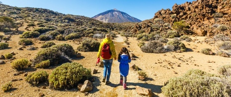 Tourists walking towards El Teide in Tenerife, Canary Islands Tourists walking towards El Teide in Tenerife, Canary Islands
