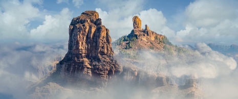 View of Roque Bentayga and Roque Nublo in Gran Canaria, Canary Islands View of Roque Bentayga and Roque Nublo in Gran Canaria, Canary Islands