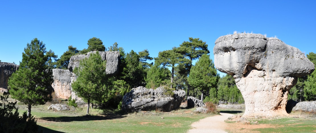 View of rock formations of Ciudad Encantada in Cuenca, Castilla-La Mancha View of rock formations of Ciudad Encantada in Cuenca, Castilla-La Mancha