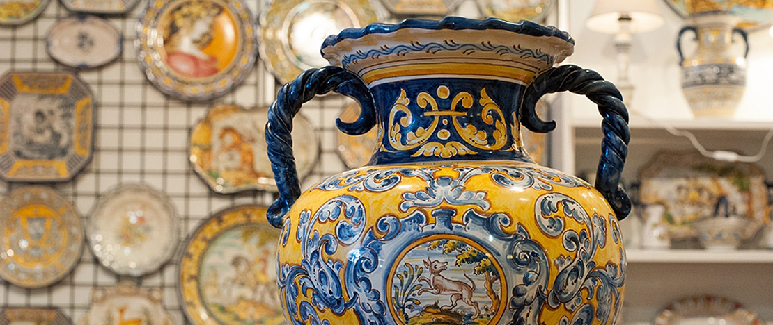 Handcrafted ceramic pot from Talavera de la Reina made at the FARCAMA fair in Toledo, Castile-La Mancha