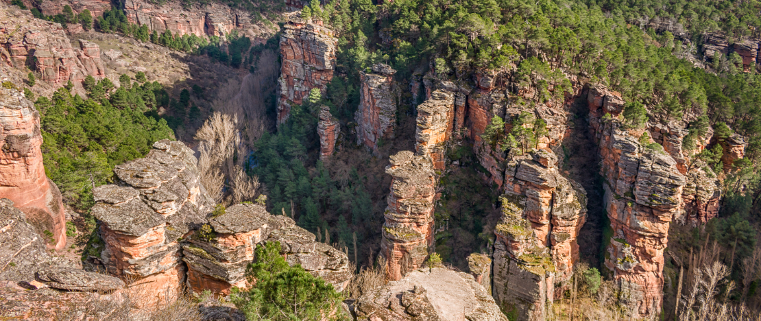 Vista do Barranco de la Hoz, em Guadalajara, Castilla-La Mancha Vista do Barranco de la Hoz, em Guadalajara, Castilla-La Mancha