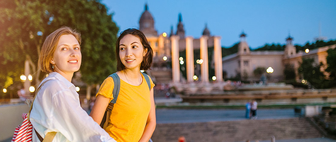 Tourists in Barcelona at night, Catalonia Tourists in Barcelona at night, Catalonia