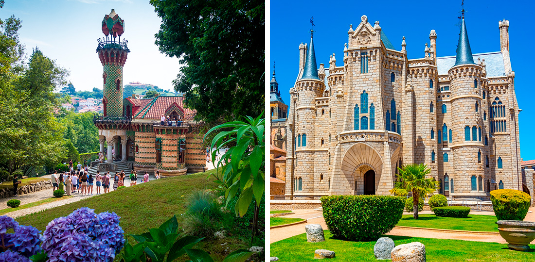 Po lewej: El Capricho, Comillas. Po prawej: Pałac Biskupi, Astorga