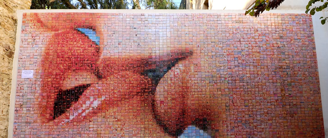View of the mural “the World Begins With Every Kiss” in Barcelona, Catalonia