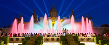 View of the Magic Fountain and the National Museum in Barcelona, Catalonia View of the Magic Fountain and the National Museum in Barcelona, Catalonia