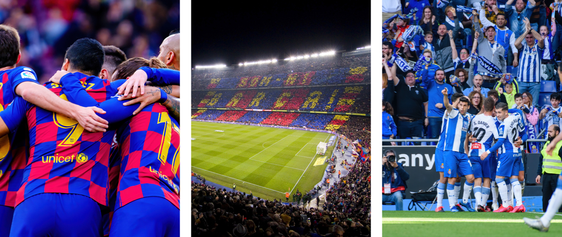 Estadio, jugadores del FC Barcelona y RCD Espanyol de Barcelona, Cataluña Estadio, jugadores del FC Barcelona y RCD Espanyol de Barcelona, Cataluña