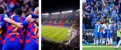 Estadio, jugadores del FC Barcelona y RCD Espanyol de Barcelona, Cataluña Estadio, jugadores del FC Barcelona y RCD Espanyol de Barcelona, Cataluña