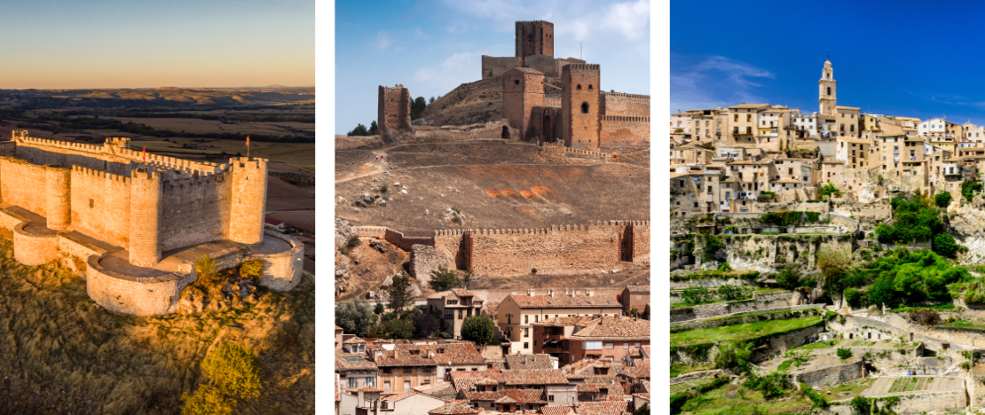 Sinistra: Veduta del Castello del Cid a Jadraque, Guadalajara, Castiglia-La Mancia / Centro: Particolari della cinta muraria di Molina de Aragón, Guadalajara, Castiglia-La Mancia / Destra: Località di Bocairent, Valencia, Comunità Valenciana Sinistra: Veduta del Castello del Cid a Jadraque, Guadalajara, Castiglia-La Mancia / Centro: Particolari della cinta muraria di Molina de Aragón, Guadalajara, Castiglia-La Mancia / Destra: Località di Bocairent, Valencia, Comunità Valenciana