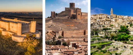 Sinistra: Veduta del Castello del Cid a Jadraque, Guadalajara, Castiglia-La Mancia / Centro: Particolari della cinta muraria di Molina de Aragón, Guadalajara, Castiglia-La Mancia / Destra: Località di Bocairent, Valencia, Comunità Valenciana Sinistra: Veduta del Castello del Cid a Jadraque, Guadalajara, Castiglia-La Mancia / Centro: Particolari della cinta muraria di Molina de Aragón, Guadalajara, Castiglia-La Mancia / Destra: Località di Bocairent, Valencia, Comunità Valenciana