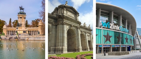 Parque del Retiro, Puerta de Alcalá y detalle del WiZink Center de Madrid, Comunidad de Madrid © Izquierda: Color Maker / Derecha: Javierglezphoto Parque del Retiro, Puerta de Alcalá y detalle del WiZink Center de Madrid, Comunidad de Madrid © Izquierda: Color Maker / Derecha: Javierglezphoto