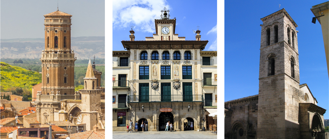Left: Gothic cathedral/Centre: Plaza de los Fueros ©KarSol/Right: Church of La Magdalena in Tudela, Navarre Left: Gothic cathedral/Centre: Plaza de los Fueros ©KarSol/Right: Church of La Magdalena in Tudela, Navarre