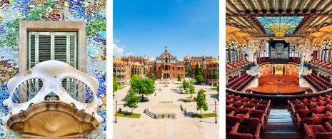 Izquierda: Detalle de la Casa Batlló © Aliona Birukova / Centro: Recinto Modernisa de Sant Pau / Derecha: Palau de la Música en Barcelona, Cataluña © Kritikos Izquierda: Detalle de la Casa Batlló © Aliona Birukova / Centro: Recinto Modernisa de Sant Pau / Derecha: Palau de la Música en Barcelona, Cataluña © Kritikos