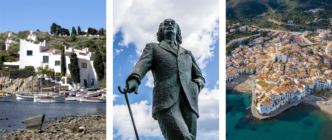 Izquierda: Casa de Dalí en Portlligat / Centro: Estatua de Dalí en Cadaqués © Pabkov / Derecha: Vista de Cadaqués en Girona, Cataluña Izquierda: Casa de Dalí en Portlligat / Centro: Estatua de Dalí en Cadaqués © Pabkov / Derecha: Vista de Cadaqués en Girona, Cataluña