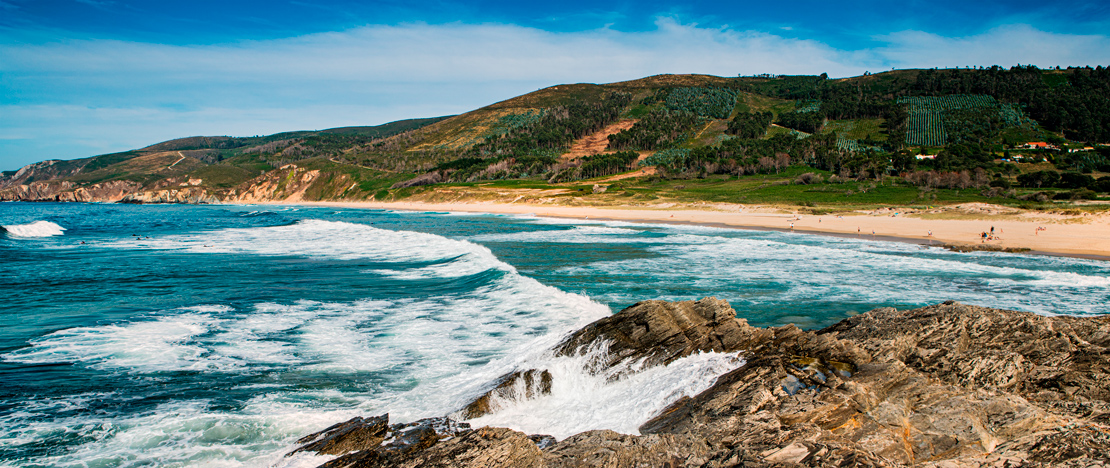 Plaża Ponzos w prowincji A Coruña, Galicja Plaża Ponzos w prowincji A Coruña, Galicja